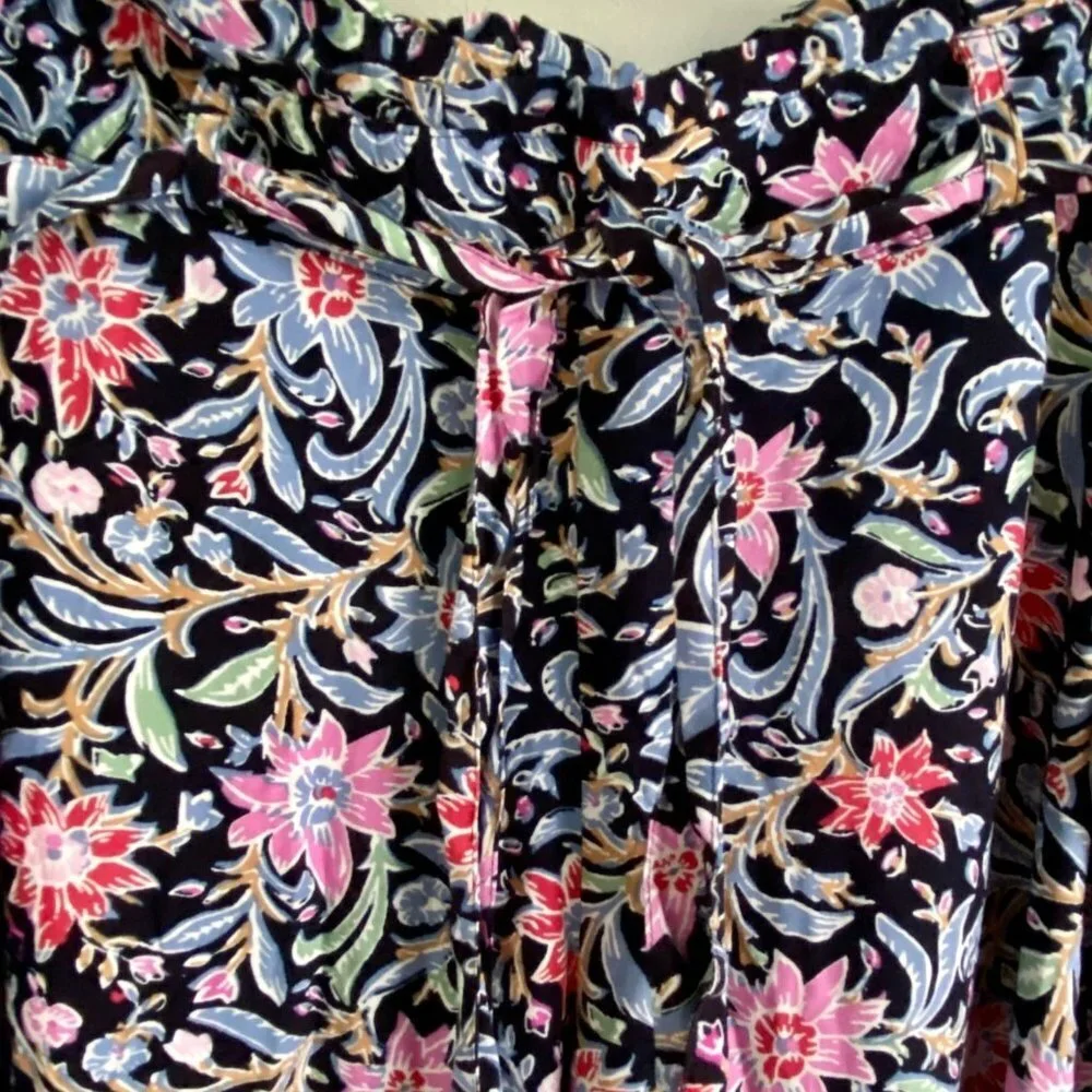 Purple & More Floral Print Paperbag Wide Leg Pants with Pockets Women's Large